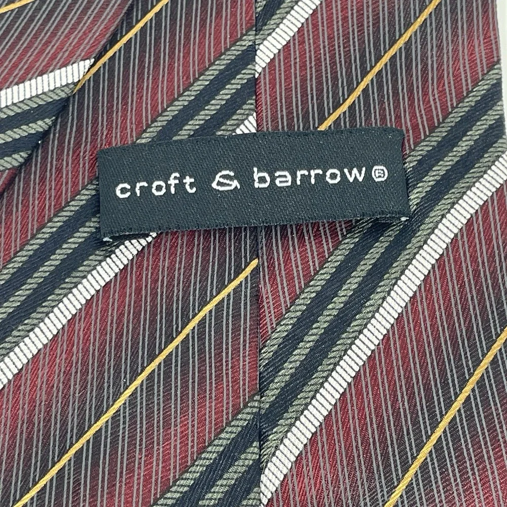 Croft Barrow 100% Silk Red Blue Black Vintage Stripes Geometric Classic Lot of 2